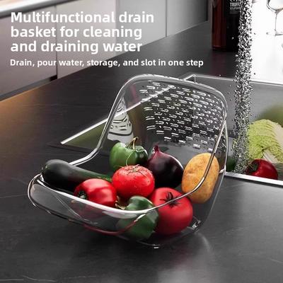 Kitchen Drain Basket Rice Sieve Colander Basket Plastic Strainer Basket Transparent Fruit Vegetable Drain Bowl Kitchen Tools