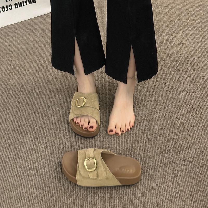 New platform women's summer wear half slippers with Boken cool slippers seaside vacation beach shoes