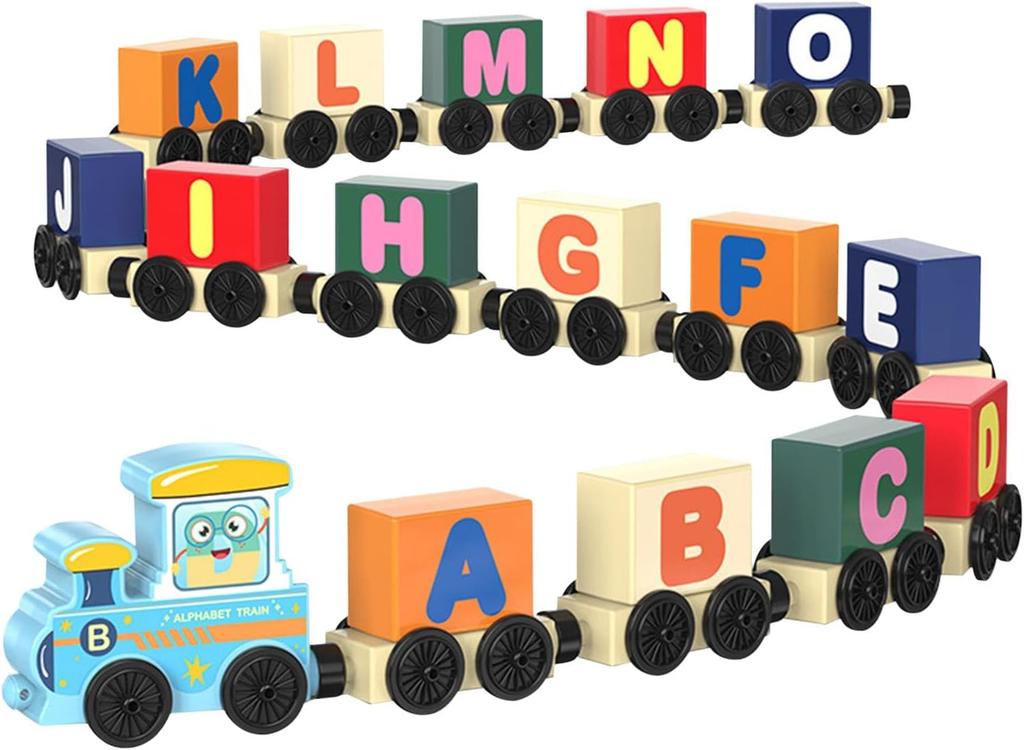 Edukacyjny Pociąg Drewniany Z Literkami - Train Fun 16 Elementów