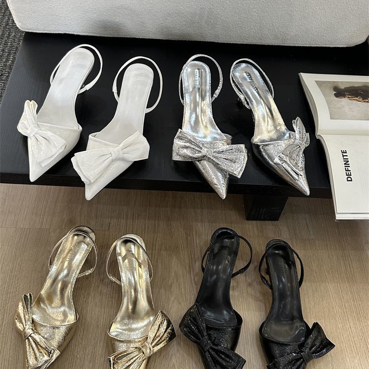 French Pointed Head Temperament Bow Sweet with Skirt Temperament Bag Head Sandals 2025 Spring and Autumn After Trip Strap Single Shoes