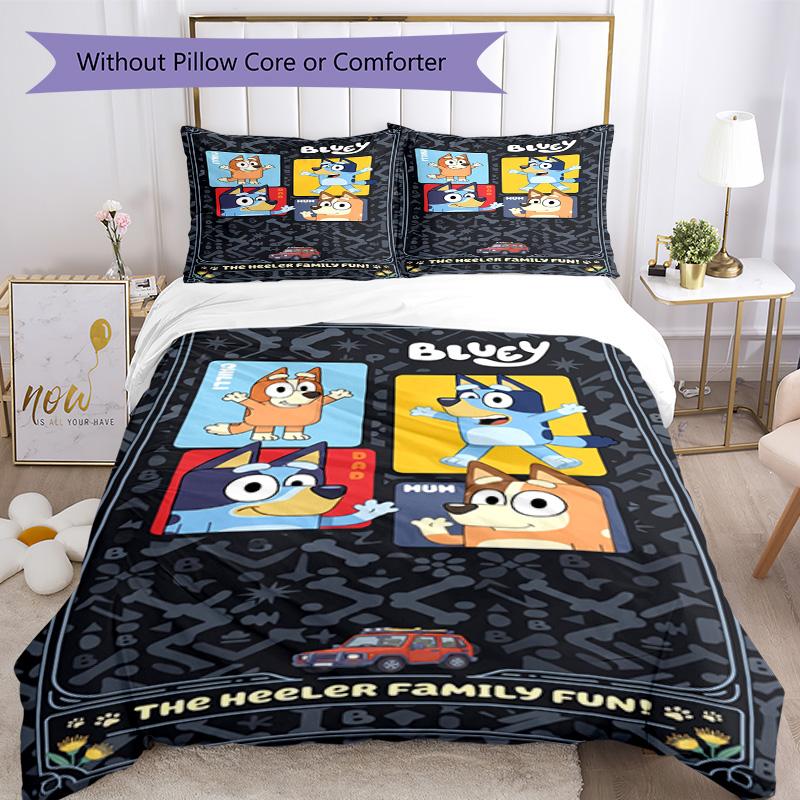 Bluey Bedding Set Breathable Duvet Cover with Pillowcases Decorative Bed Linen for Bedroom Home Decoration Birthday Gift