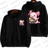 Women Zip Up Hoodies Axolotl Eating Ramen Print Hoodies Long Sleeve Hooded Sweatshirt Harajuku Streetwear Lazy Style Jacket Coat