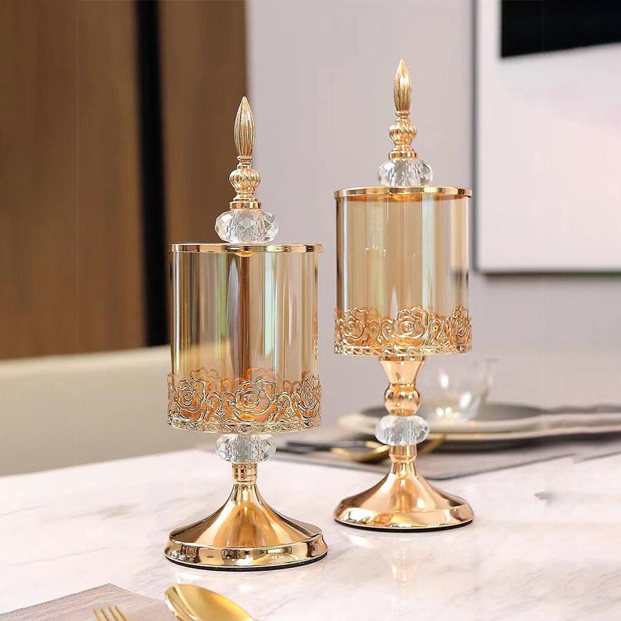 Light Luxury Crystal Glass Storage Jar With Lid European And American Living Room Coffee Table Lace Candy Jar Storage Ornaments