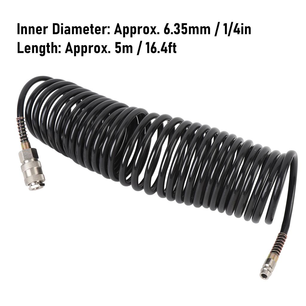 Spiral Air Hose 1/4 Inch ID 16.4ft Length PE Copper Non Tangling Anti Twisting Lightweight Compressed Air Hose EU Connector