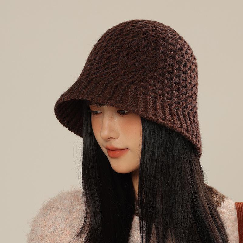 New Knitted Bucket Hat Women's Autumn and Winter Fashion Versatile Face Small Wool Hat Internet Celebrity Visor Basin Hat