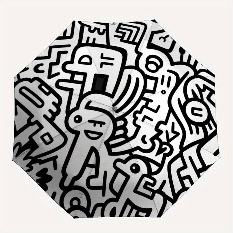 

1pc Graffiti Art Automatic Opening/Closing Folding Umbrella with 97 Ribs, Plastic Handle, Windproof Portable Sunshade Umbrella Halloween and