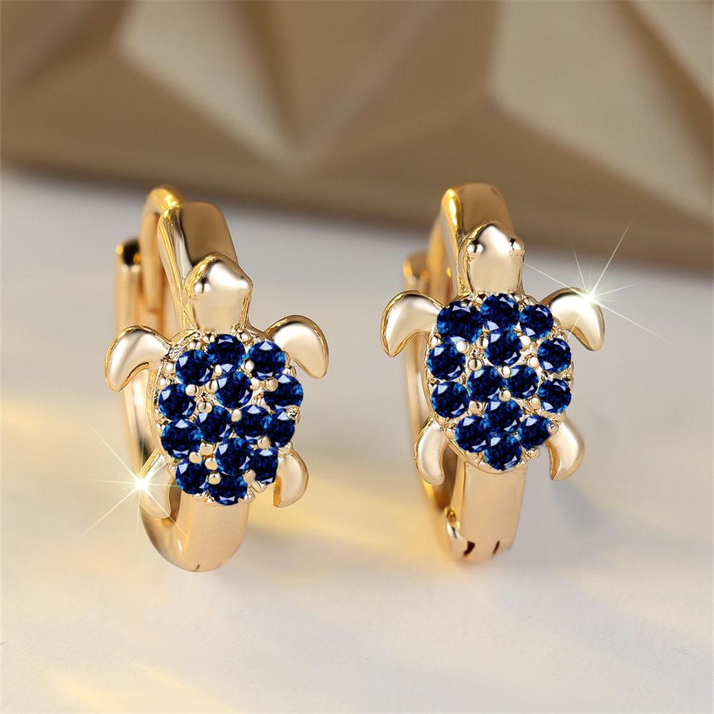 Kolczyki koła z cyrkonii w kolorze zielonym, urocze, w kształcie żółwia morskiego, dla kobiet, w kolorze starego złota, z małą klamrą na ucho, biżuteria ślubna, prezent na Dzień Matki