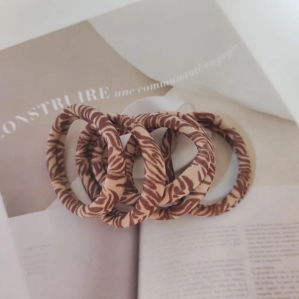 5PC Good High Elasticity Four Season Universal Leopard Hair Ties for Women Girls Ponytail Holder Hair Rings Rope Accessories