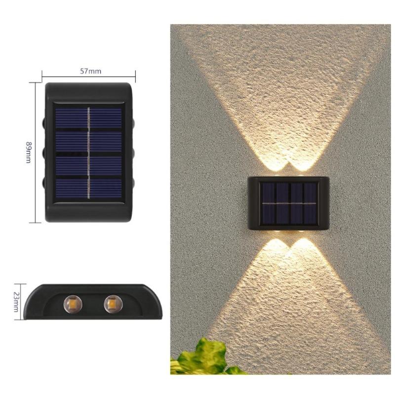 10 LED-es napenergiával működő kétfejű fali lámpa, kültéri udvari vízálló mosókorlát dekoráció, ünnepi világítás
