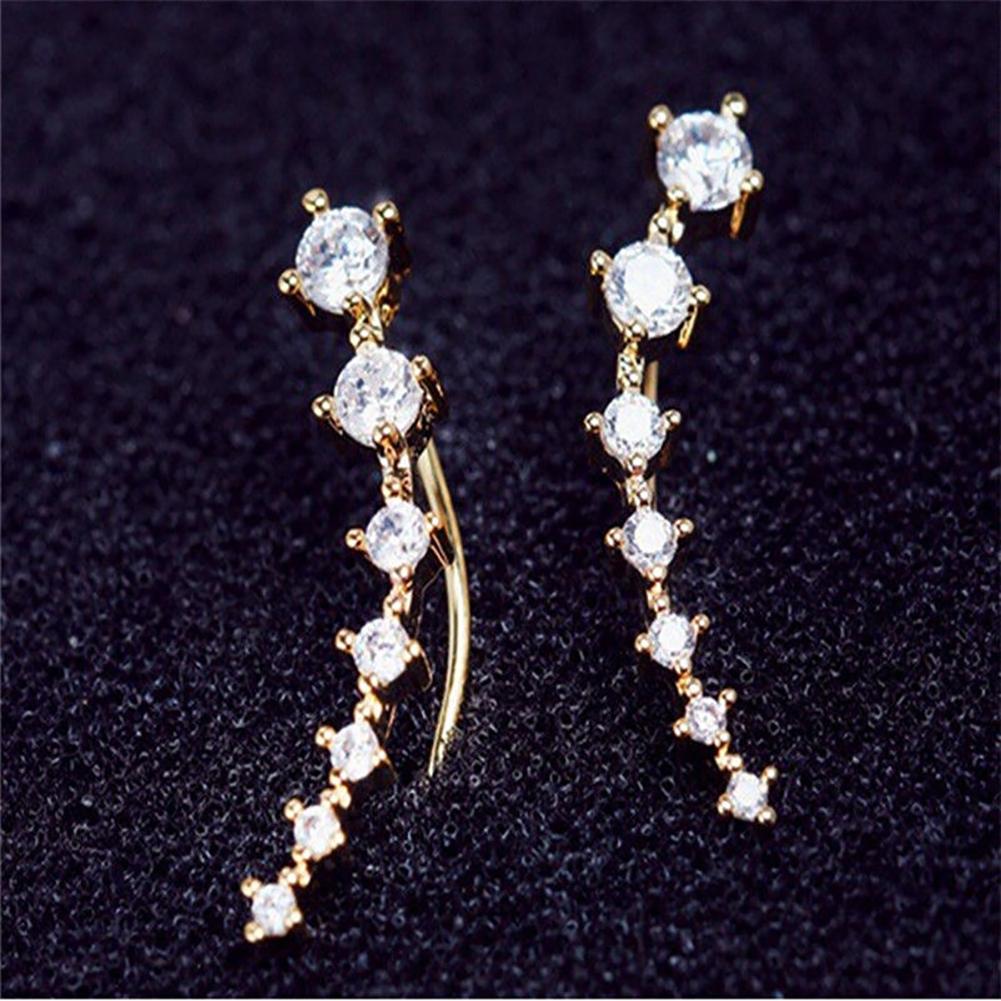Women Fashion Star Shaped 7 Rhinestone Long Bride Ear Stud Earrings for Weeding Party