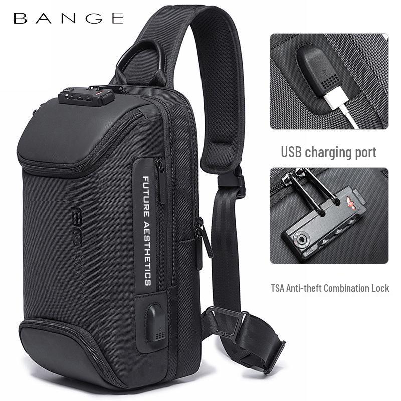 BANGE Men's Anti-theft Tech USB Crossbody Chest Bag