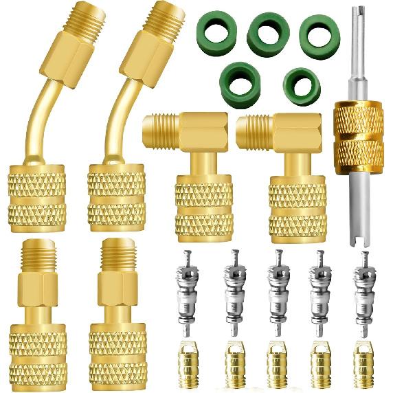 Mini Split Adapter, R410A Adapter Kit R410A Refrigerant Hose Adapter Connector, Mini Split Vacuum Pump Kit 5/16 to 1/4 Coupler Valve Core Remover for
