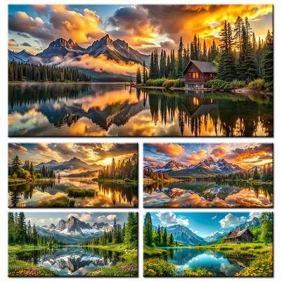 Lake Mountain Forest Natural Scenery Picture DIY Diamond Painting Cross Stitch Full Drills Diamond Mosaic New Collection Home Decor
