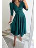 Autumn V-neck Waist-Cinching Bubble Sleeve Swing Dress