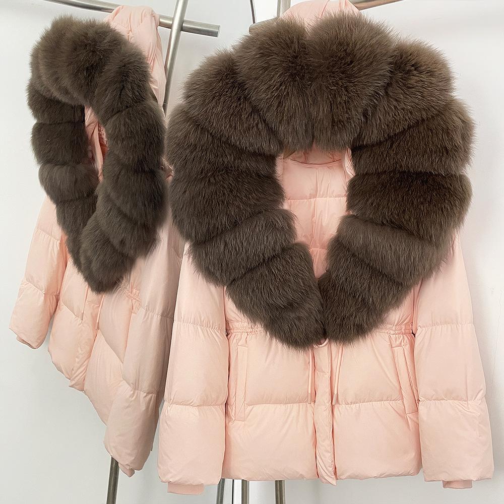 Popular fox fur collar medium and long down jacket winter new waist thin high-end fur coat women