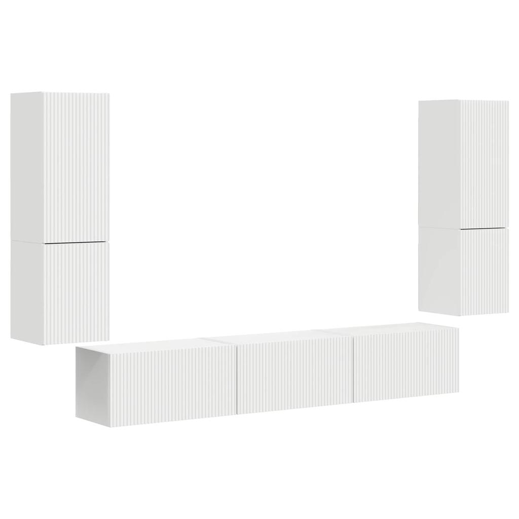 Wall Mounted TV Cabinet Set 4 pcs White Particleboard
