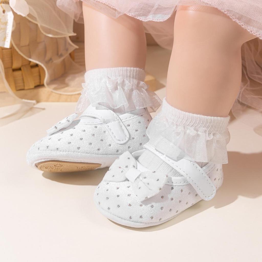 2025 Girls' Velvet Bow Princess Walker Shoes - Soft Sole, Korean Style