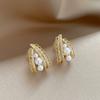 Real Gold Electroplating Temperament Diamond Stud Earrings Women'S French Retro Zircon Earrings Light Luxury Ear Jewelry