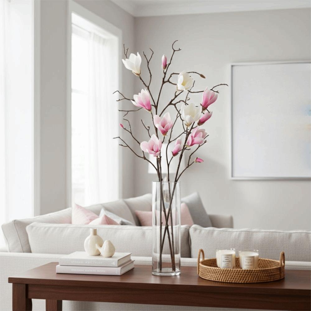Large Artificial Magnolia Flower Handmade Real Touch Simulation Big Magnolia Realistic Plastic Faux Magnolia Branch Garden Decor