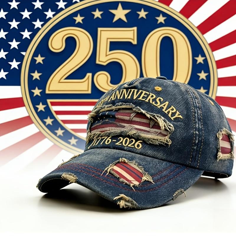 250th Anniversary of American Independence Commemorative Cowboy Ripped Baseball Cap, Patriotic Baseball Cap, Adjustable