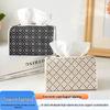 Nordic Luxury Retro Leather Tissue Box in Black and White Plaid Design