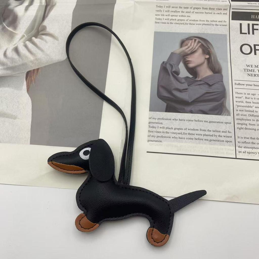 Leather Sausage Dog Charm: Cute Puppy Pendant for Women's Handbag, Trendy Keychain Accessory