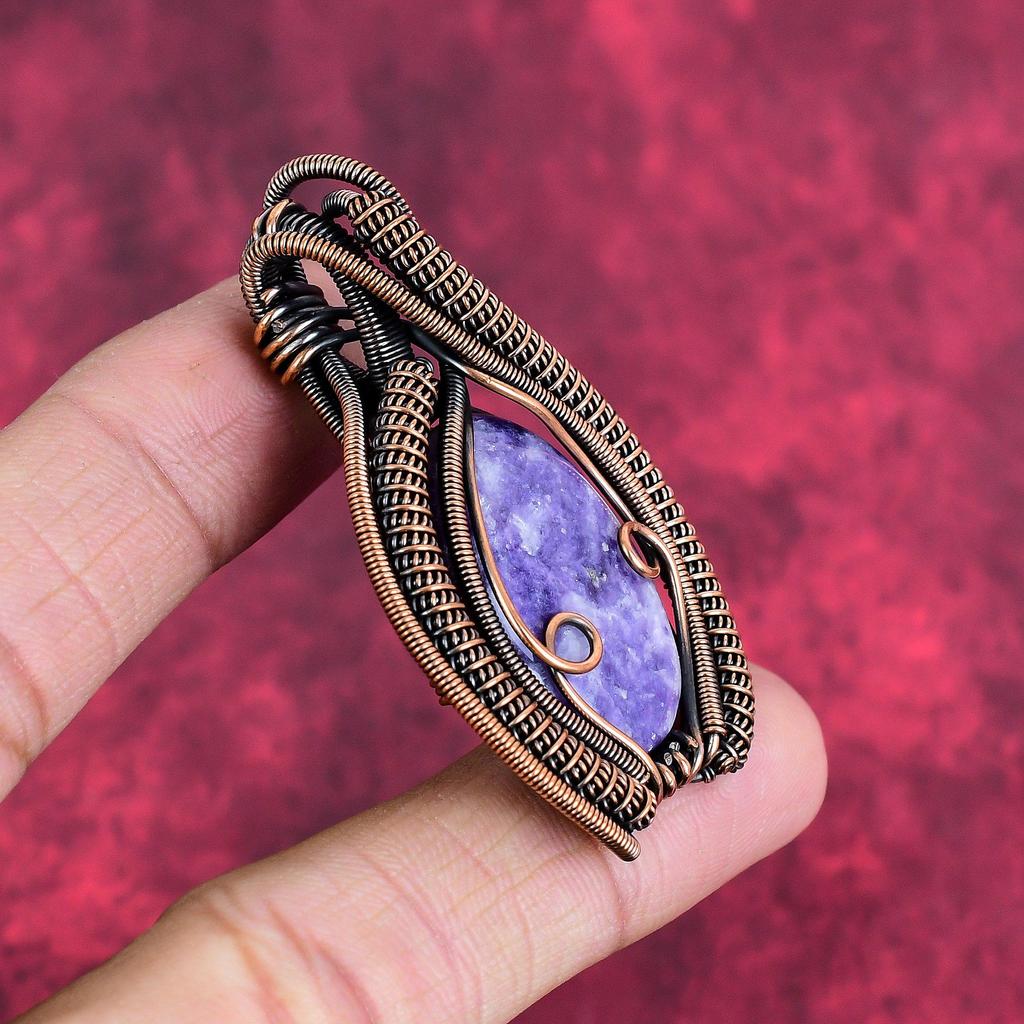 Lepidolite Pendant Copper Wire Wrapped Gemstone Pendant Handmade Pendant Copper Jewelry Designer Pendant Gifts for Him Wire Wrapped Jewelry