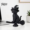 Talos Witch Cat Figurine, Black Riding Broom Statue, 3D Printed Ornament, Collectible Desktop Decoration for Home Office Decor