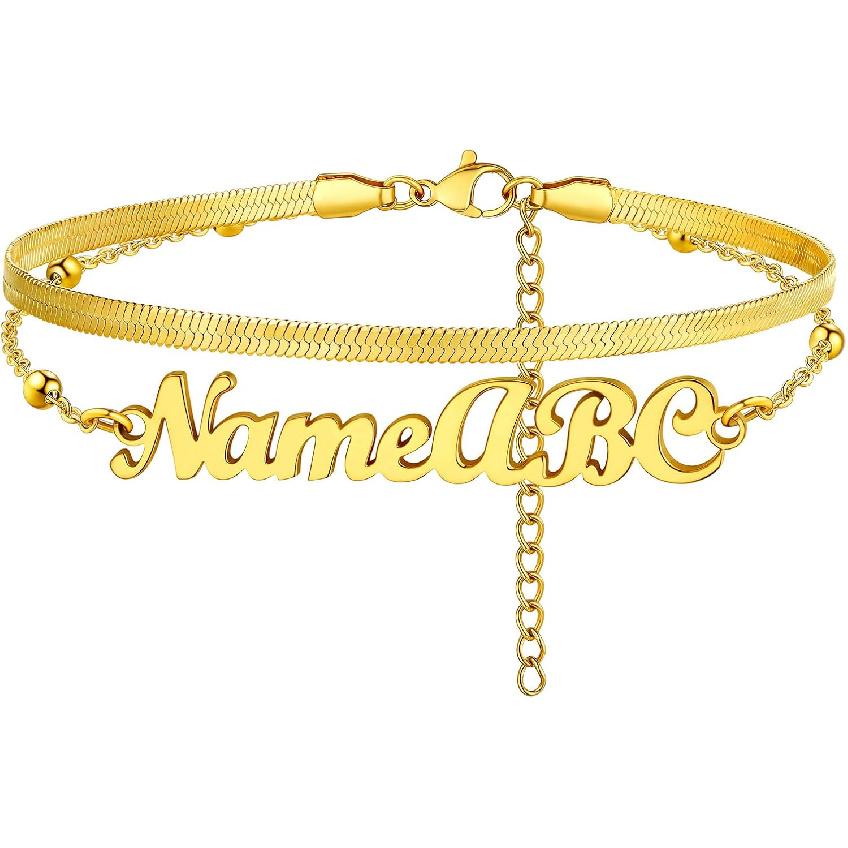 PROSTEEL Alla moda Design Manette/Testo Personalizzato Cavigliera da Donna, Cavigliera in Acciaio Inossidabile 316L, colore Argento/Oro/Nero,Basso
