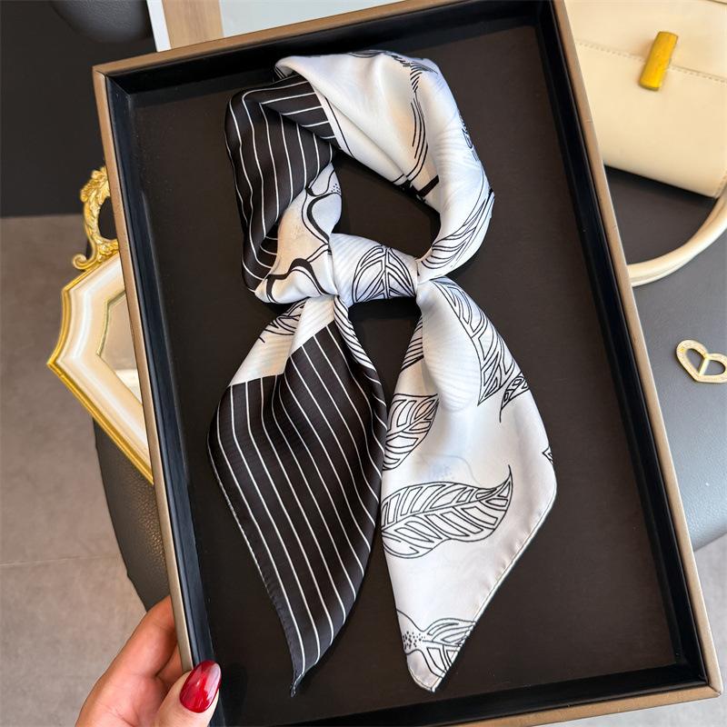 Luxury Print Soft Satin Women Square Scarf Spring Summer Bandana Neckerchief Versatile Hair Band Head Wrap Bag Scarf