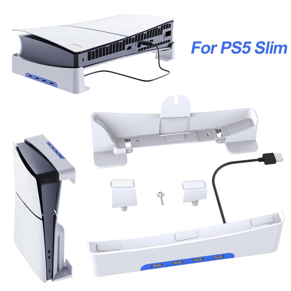 For PS5 Slim Base Stand Base Stand Holder Horizontal Holder with 4-Port USB2.0 Hub for Playstation 5 Slim Disc & Digital Edition