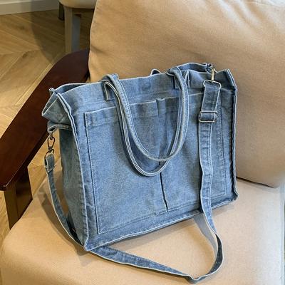 Large Capacity Denim Zipper Crossbody Bag Solid Color Versatile Fashion Soft Simple Trend Shoulder Bag