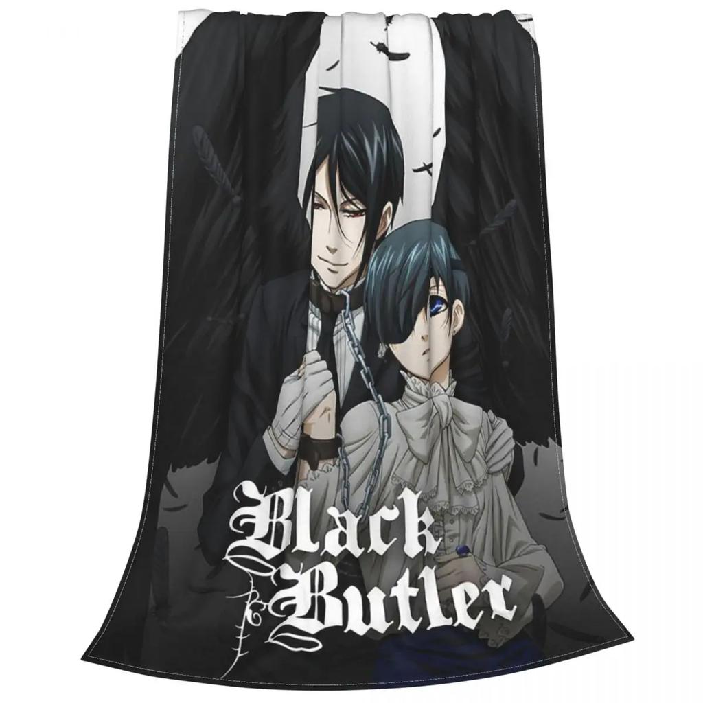 Black Butler Japanischer Anime Kuroshitsuji Decken Flanell Sommer Atmungsaktiv Weich Überwurfdecke für Sofa Auto Bettbezug