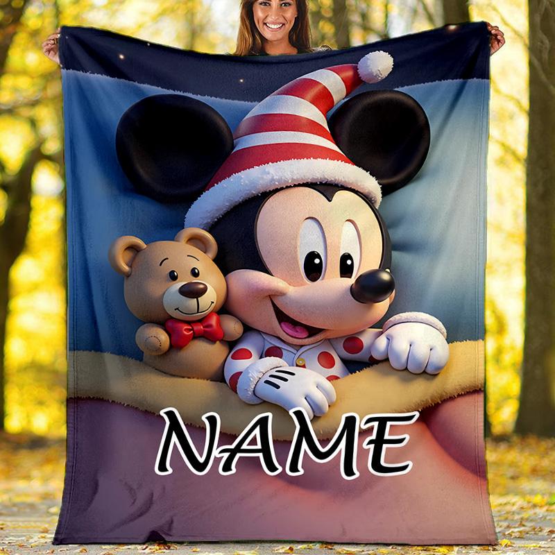 Customizable Mickey Throw Blanket – Personalized Name, All-Season Cozy Snug Blanket, Machine Washable, Personalized Blanket