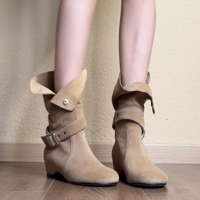 

Нишевая обувь, Ретро ботинки, Женские осенне-зимние ботильоны на щиколотке с круглым носком и ремешком с пряжкой 40 хаки