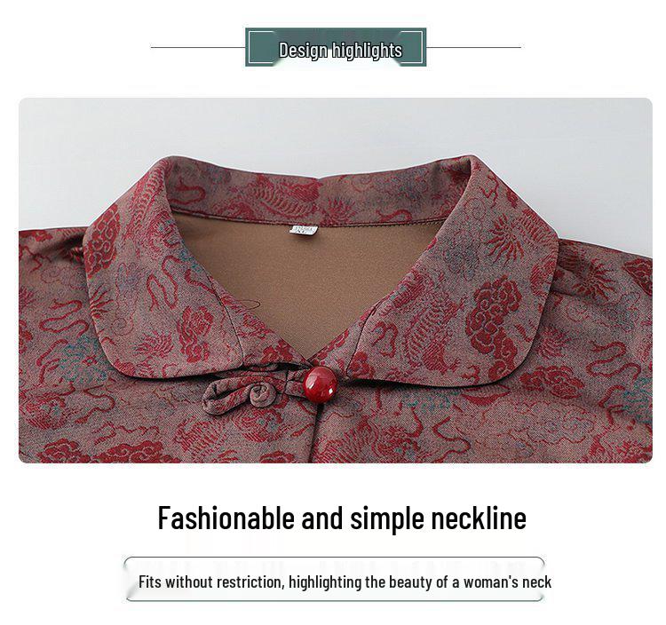 Spring National Style Long-Sleeve Lapel Shirt for Middle-Aged and Elderly Women