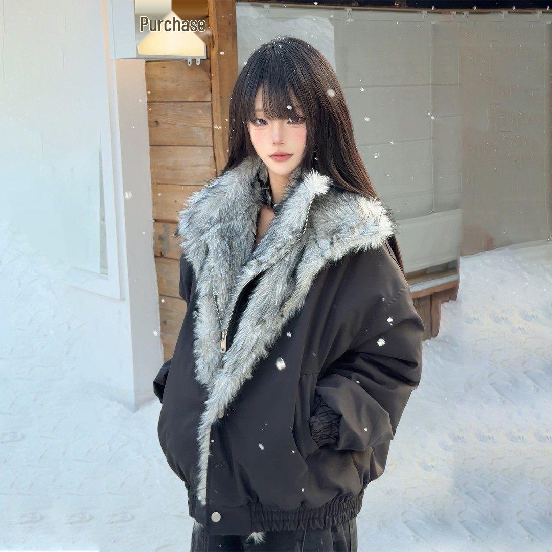 Men s Winter Double Shearling Collar Jacket with Mountain Eagle Design, Plus Velvet Thickened for Warmth XXL