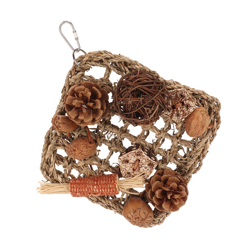 Bird Climbing Net Rattan Ball Pine Cone Corn Cob Nuts Straw Rope Parrot Woven Net for Parrot Cage