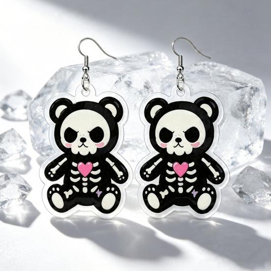 Lightweight Acrylic Earrings 1 Pair Halloween Dangle for Women, 2D Cute Edgy Dark Aesthetic Jewelry Skeleton Bear Earrings, Funny Party Holiday