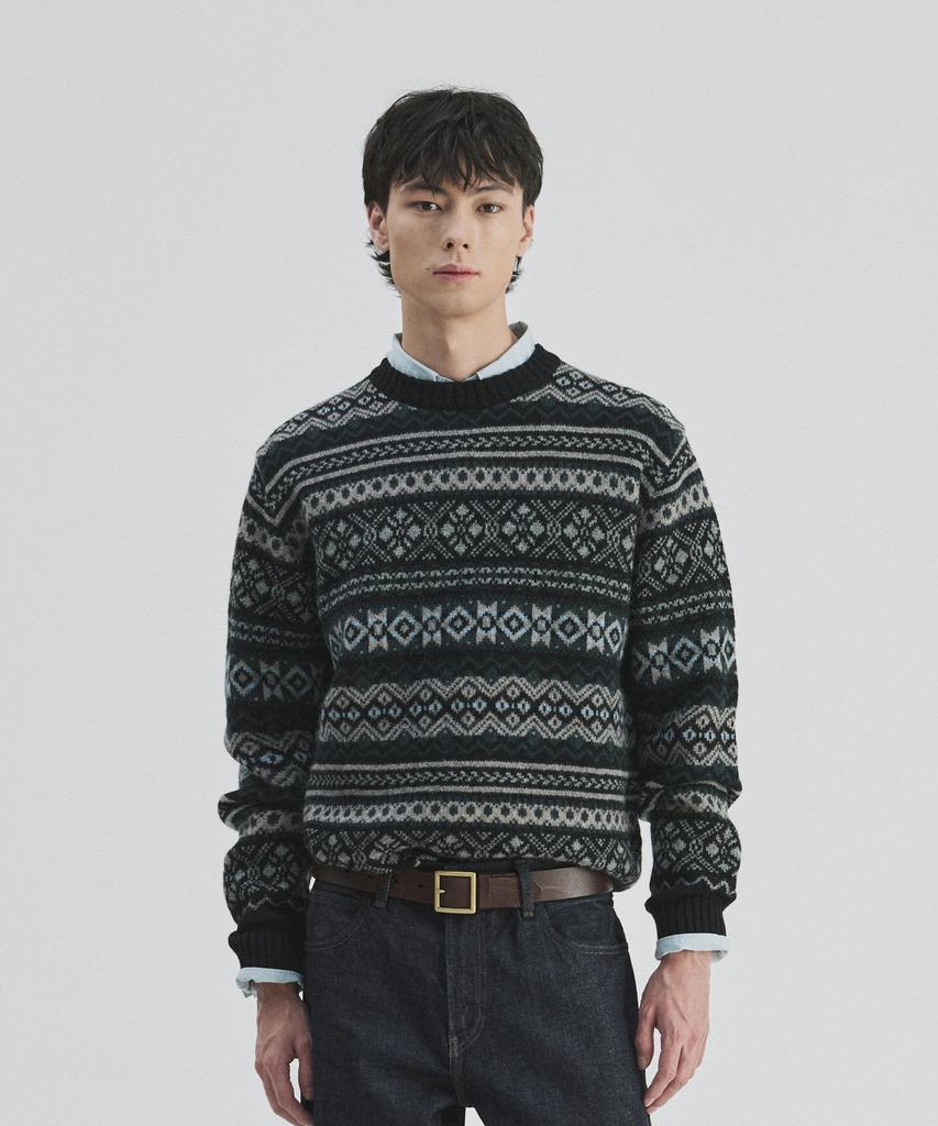 Guernsey Woollens Port Doyle Fair Isle Crewneck Sweater - Black