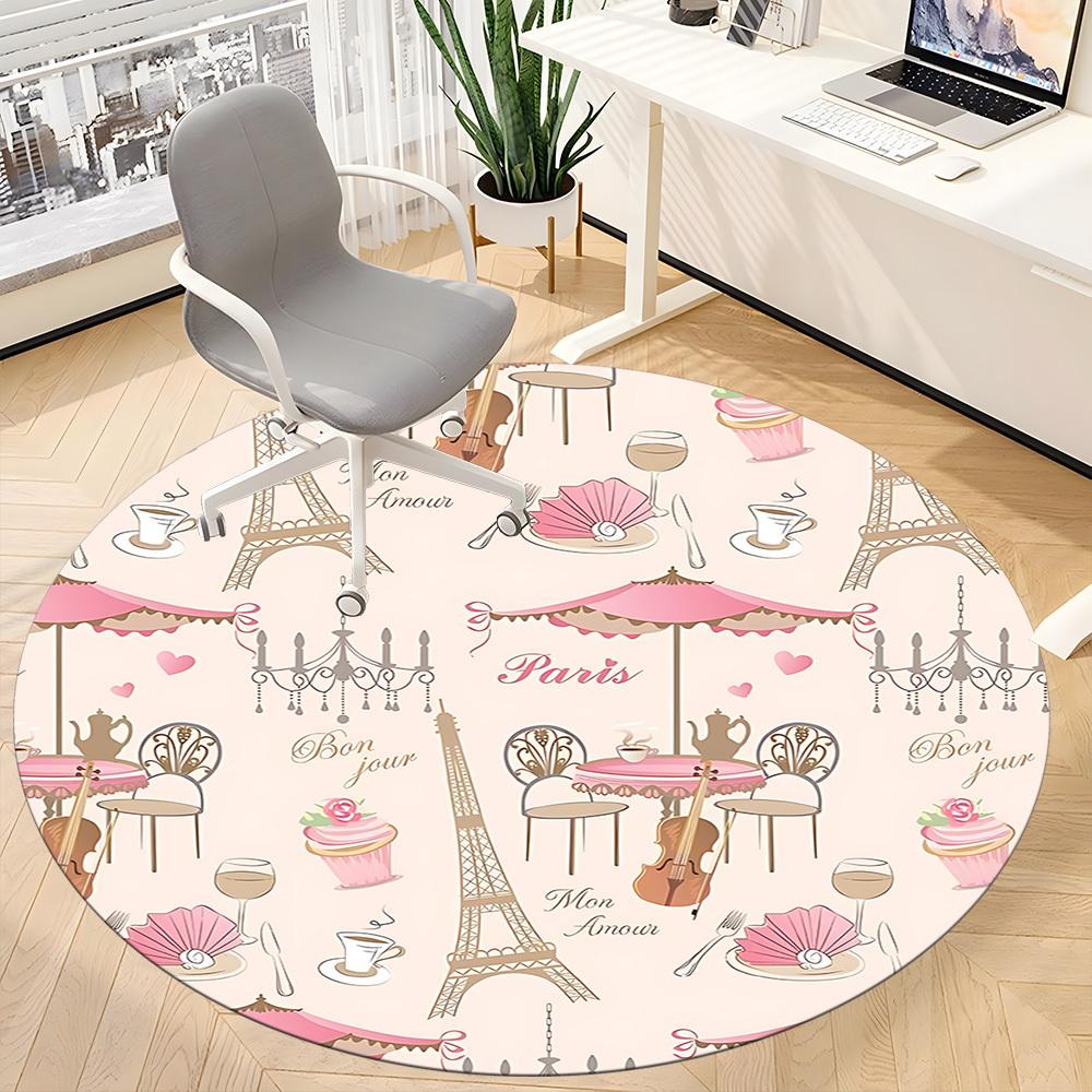 1pc Parisian Tea Party Office Round Rug, Non-slip, Soft and Durable Office Rug for Interior Decoration, Perfect for Office, Beautiful Decoration yy260