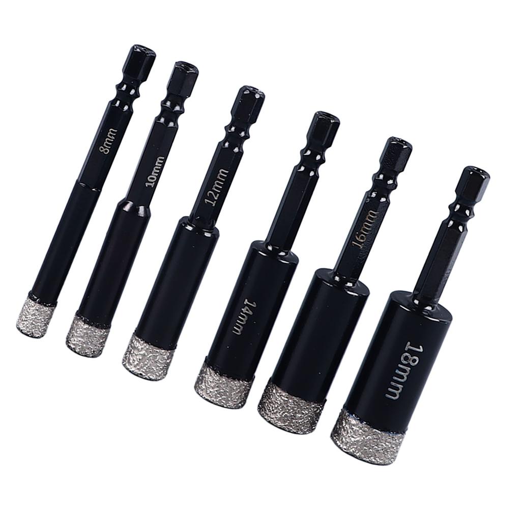 6 szt. Zestaw wierteł diamentowych na sucho 8 10 12 14 16 18 mm trzpień sześciokątny zestaw wierteł do płytek do marmuru betonu
