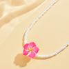 1pc Beaded Necklace for Women White Beads with Pink Floral Accent, Perfect for Daily Wear & Beach Vacations, Vacation Jewelry