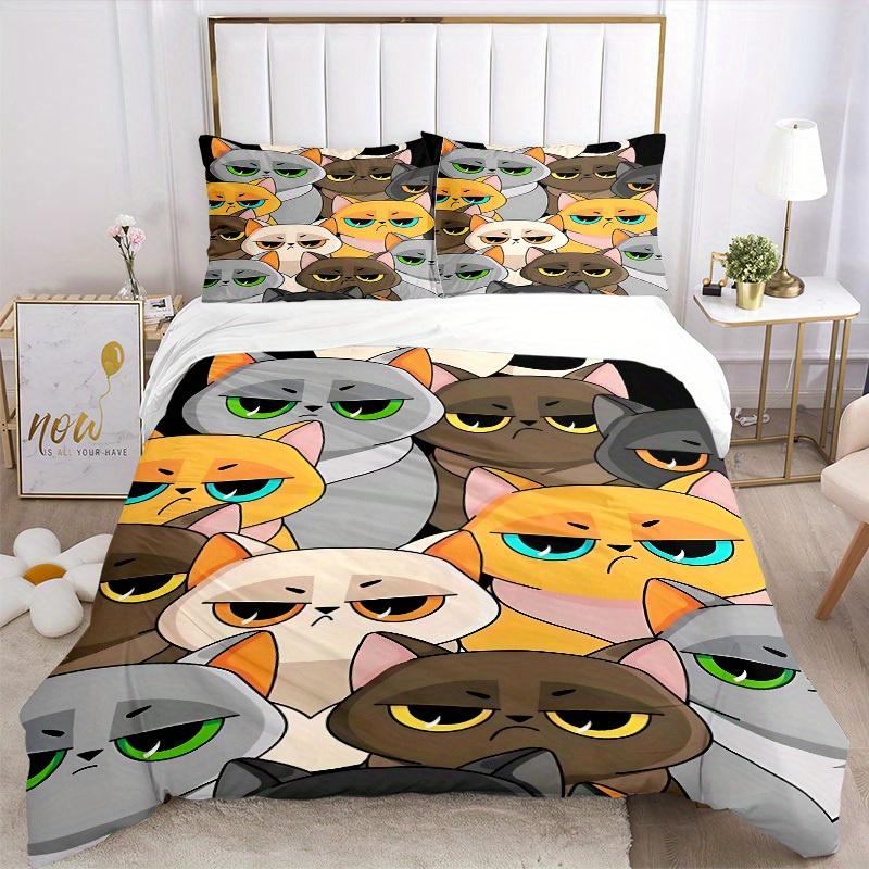 3pcs Cat, Cartoon Bedding Set, Breathable and Soft, Suitable for All Seasons, Ideal for Home Use, Suitable for Bedroom Decor Yy250821207