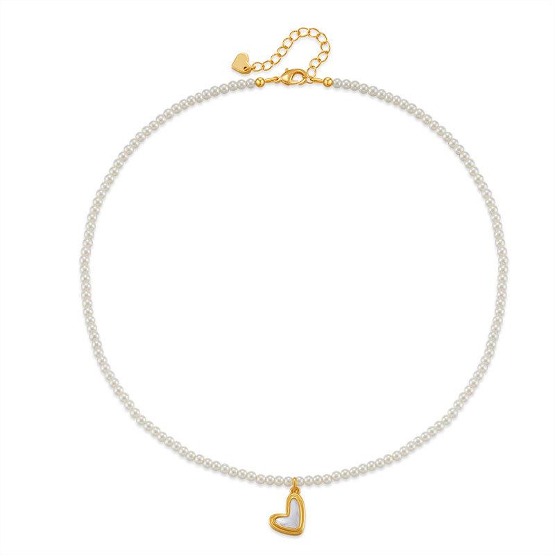 Vintage Retro Irregular Heart Design Electroplated Shell Pearl Beaded Necklace For Women