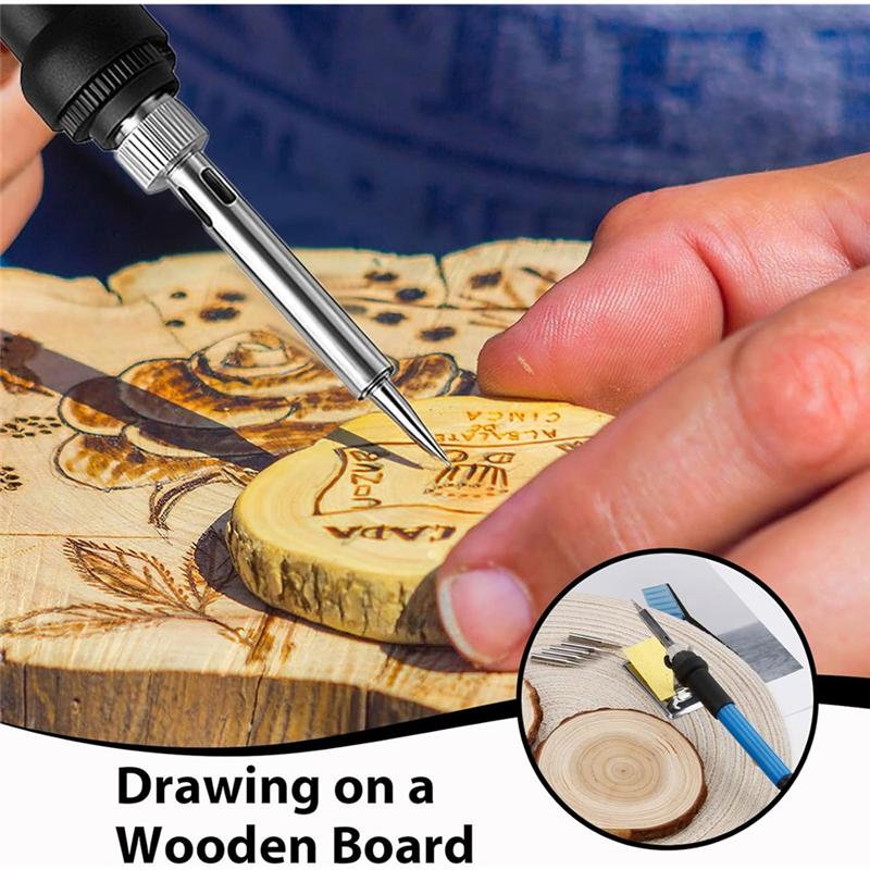 A25F-Wood Burning Kit, 6 - Temp Adjustable Iron With 5 Tips & Sponge, For Pyrography Art & DIY Wood Crafts US Plug