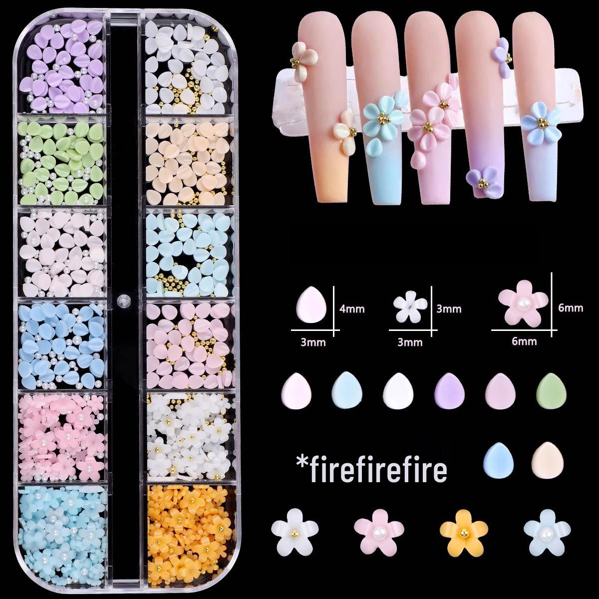 

12-Grid Pink Macaron Resin Floral Nail Art Accessories