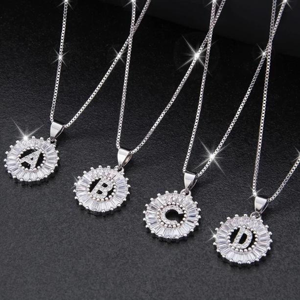 Xiyin TK Small Copper Zircon Round Pendant Necklace with English Letters