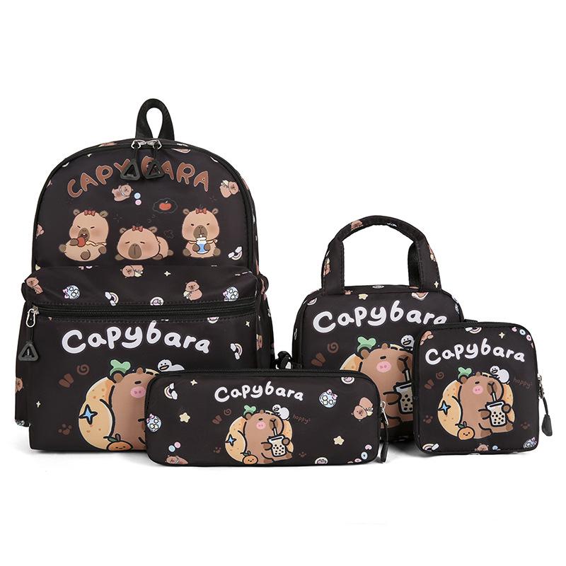

2025 Набор рюкзака и пенала с мультяшной капибарой для детей чёрный