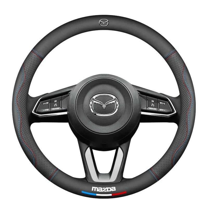 2025 Hot For Mazda 3 5 6 SKYACTIV Axela Atenza CX30 CX5 CX8 CX9 MX5 RX8 RX7 BT50 Carbon Fiber Leathe Car Steering Wheel Cover Ac